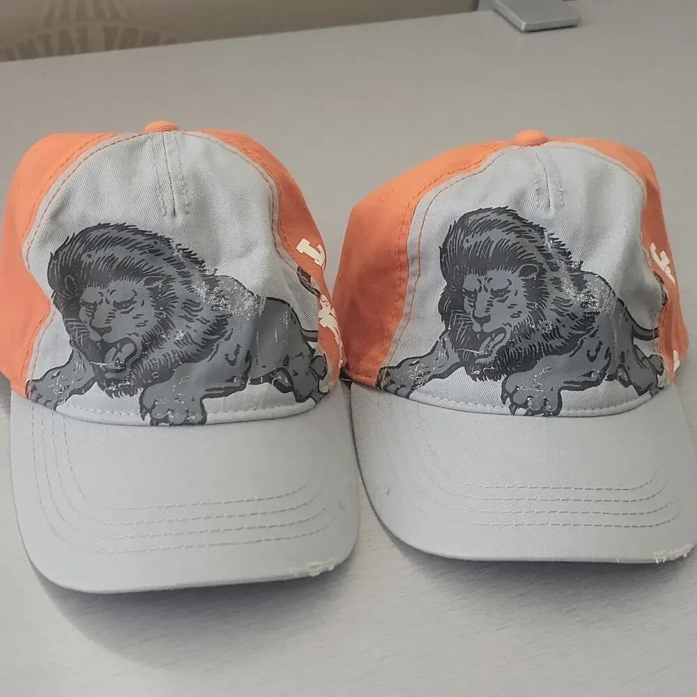 2 Orange/Gray Lion Graphic Baseball Cap Hat Adjustable Youth 4-16 Casual